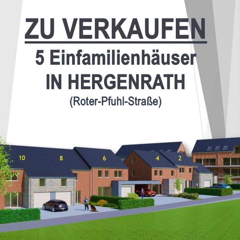 Wunderschönes neues Reiheneckhaus im Bau nach modernsten Standards.
Das Objekt ist sehr solide und mit hochwertigen Materialien gebaut.
Es handelt sich um einen Neubau auf einem cirka 396 m² grossen Baugrundstück und ausgestattet mit allen modernen technischen Anforderungen.
Alle Böden sind komplett gefliest, das Haus hat ebenfalls eine Terrasse sowie einen mit Bodenklinkern ausgelegten Weg zum Eingang und zur Garage.
Alle Wände sind weiss gepliestert.
Kommen wir nun zur Raumaufteilung, auf dem Erdgeschoss befindet sich die Eingangsdiele mit Gäste-WC und dem Zugang zum wunderbar lichtdurchflutenten Wohn-, Esszimmer mit offener Küche, die einen sehr schönen Blick und Zugang auf die Terrasse bietet und mit einem direkt daneben liegenden Hauswirtschafts- bzw. Abstellraum. 
Der große Living  hat ebenfalls einen Zugang zur Terrasse.
Eine Treppe führt Sie vom Eingangsbereich auf die erste Etage mit Nachtflur und drei geräumigen Schlafzimmern wovon ein Zimmer noch über einen Ankleideraum verfügt, die wie schon erwähnt, mit Bodenfliesen, ausgelegt sind. Ein weiteres Highlight ist das moderne Bad mit bodenebener Dusche, WC und Doppelwaschtisch.

Sehr schöne Lage am Stadtrand von Hergenrath und in unmittelbarer Grenznähe zu Deutschland.
Wohnfläche (mit Garage) cirka. 162 m², fantastischer Weitblick, Garage, Gaszentralheizung.
Nicht inbegriffen sind Anschlusskosten, MwSt., Notar- und Aktkosten.  
